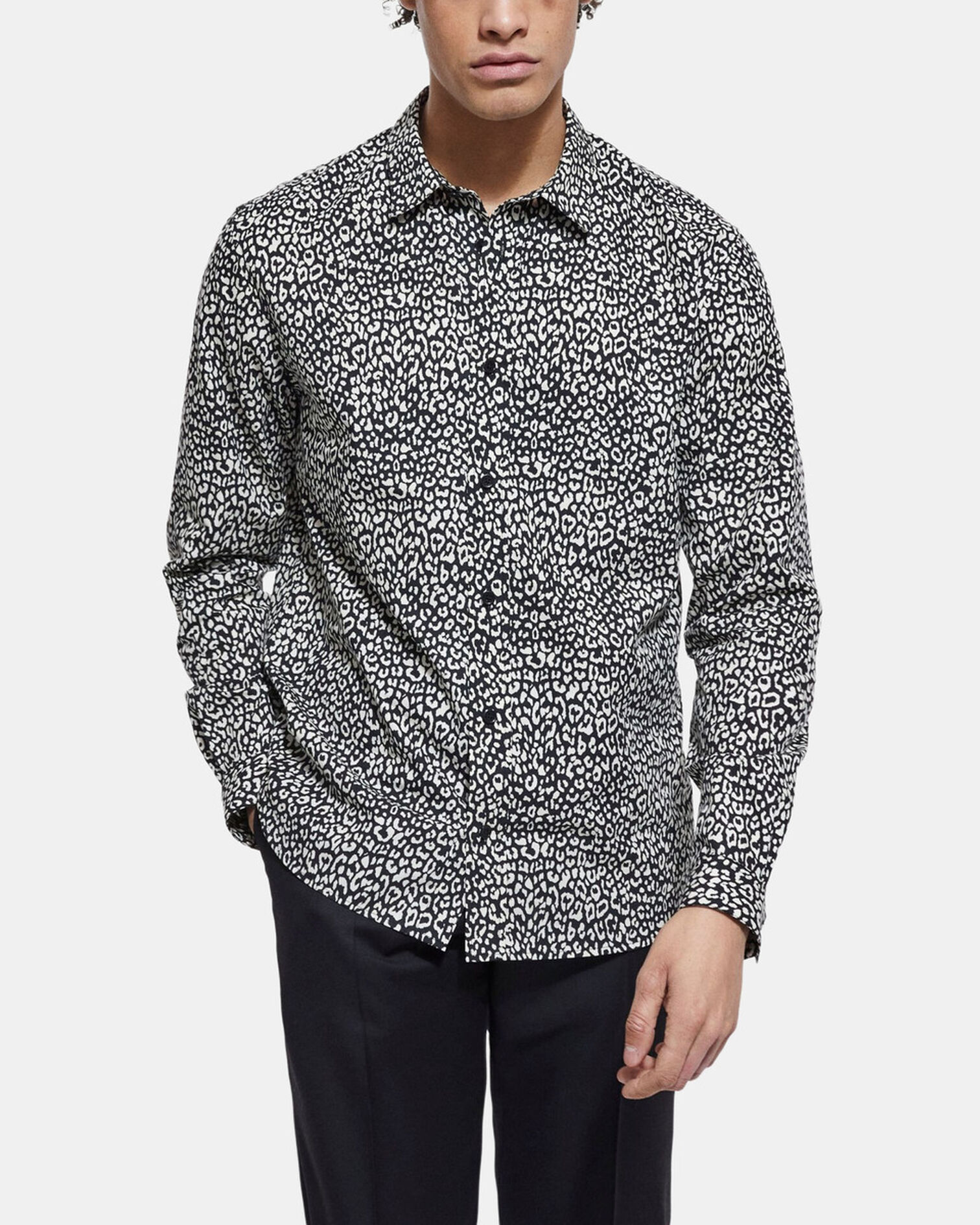 Chemise col classique léopard noire, BLACK WHITE, hi-res image number null