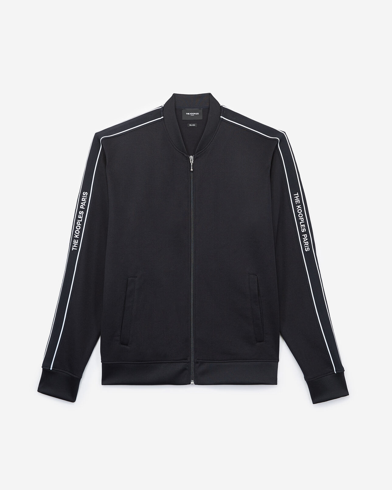 The Kooples HOMME NAVY sweat zippé bleu marine à col teddy et bande avec logo
