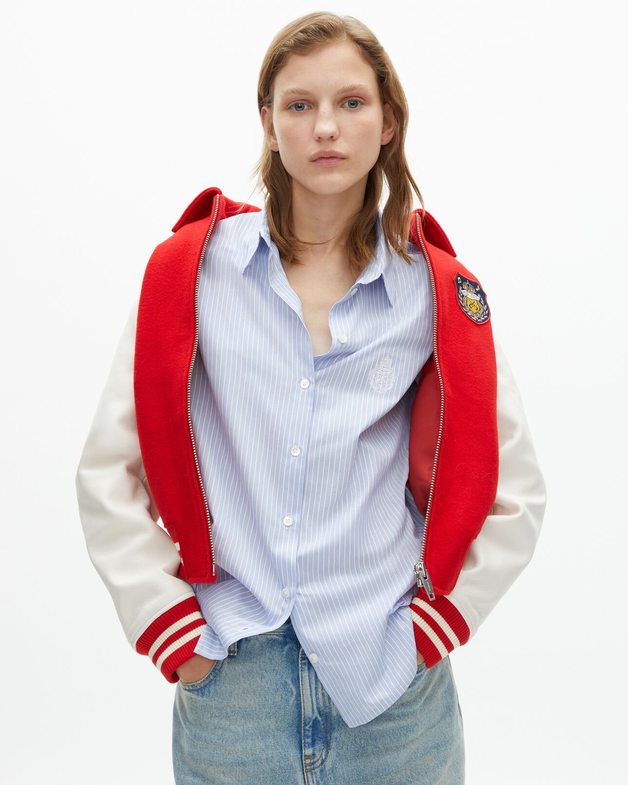 The Kooples DAMEN BLUE / WHITE blaues popeline-streifenhemd