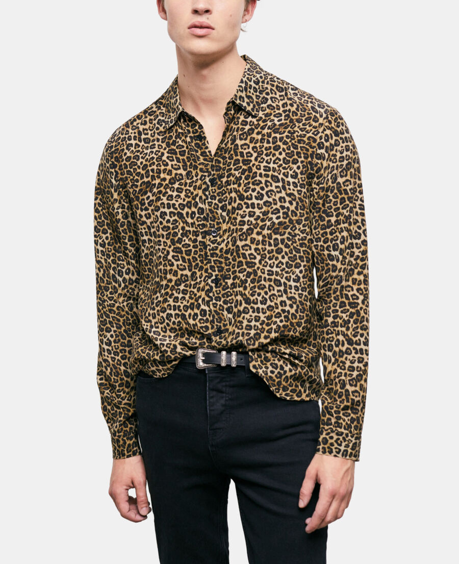 chemise col classique en soie léopard