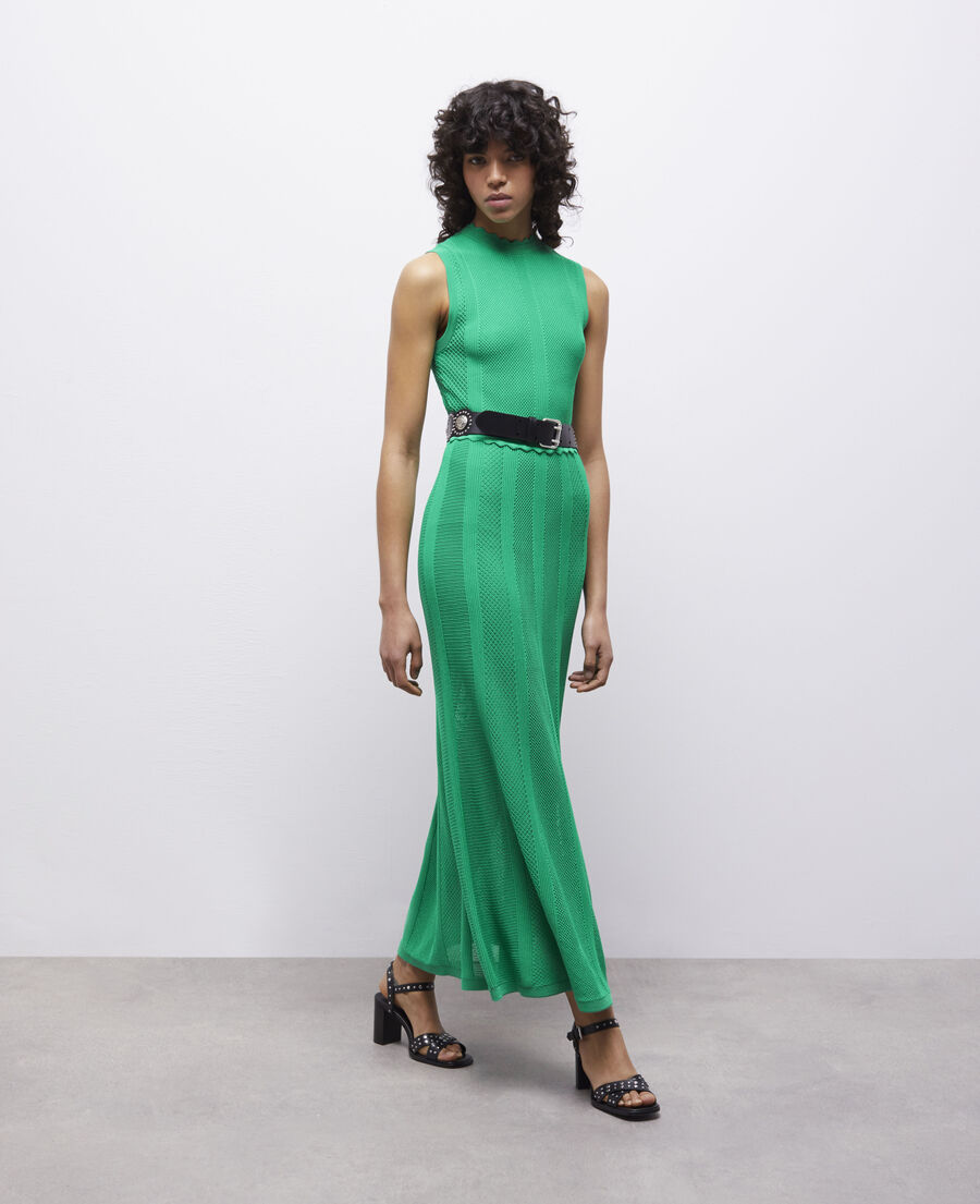 vestido largo verde punto calado