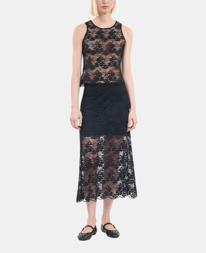 The Kooples FEMME BLACK jupe longue en dentelle noire
