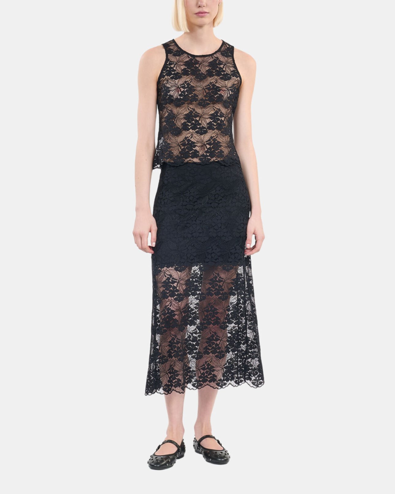 The Kooples WOMEN BLACK long black lace skirt