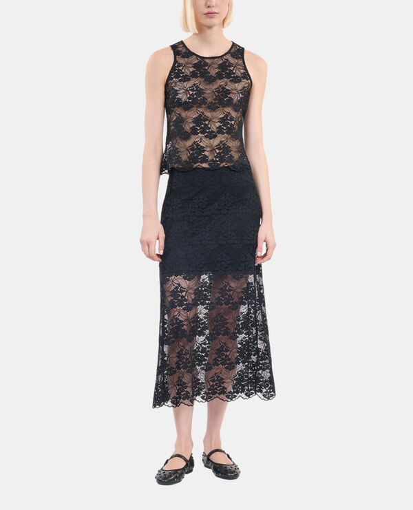 The Kooples FEMME BLACK jupe longue en dentelle noire