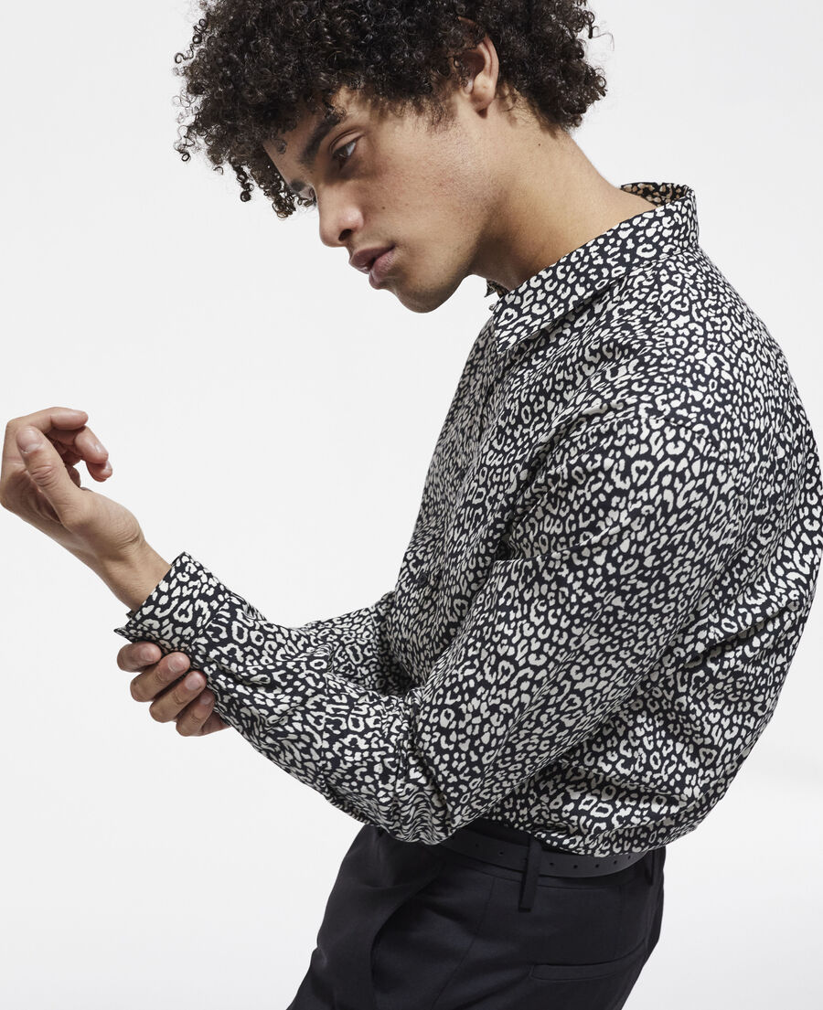 black leopard print shirt with classic collar