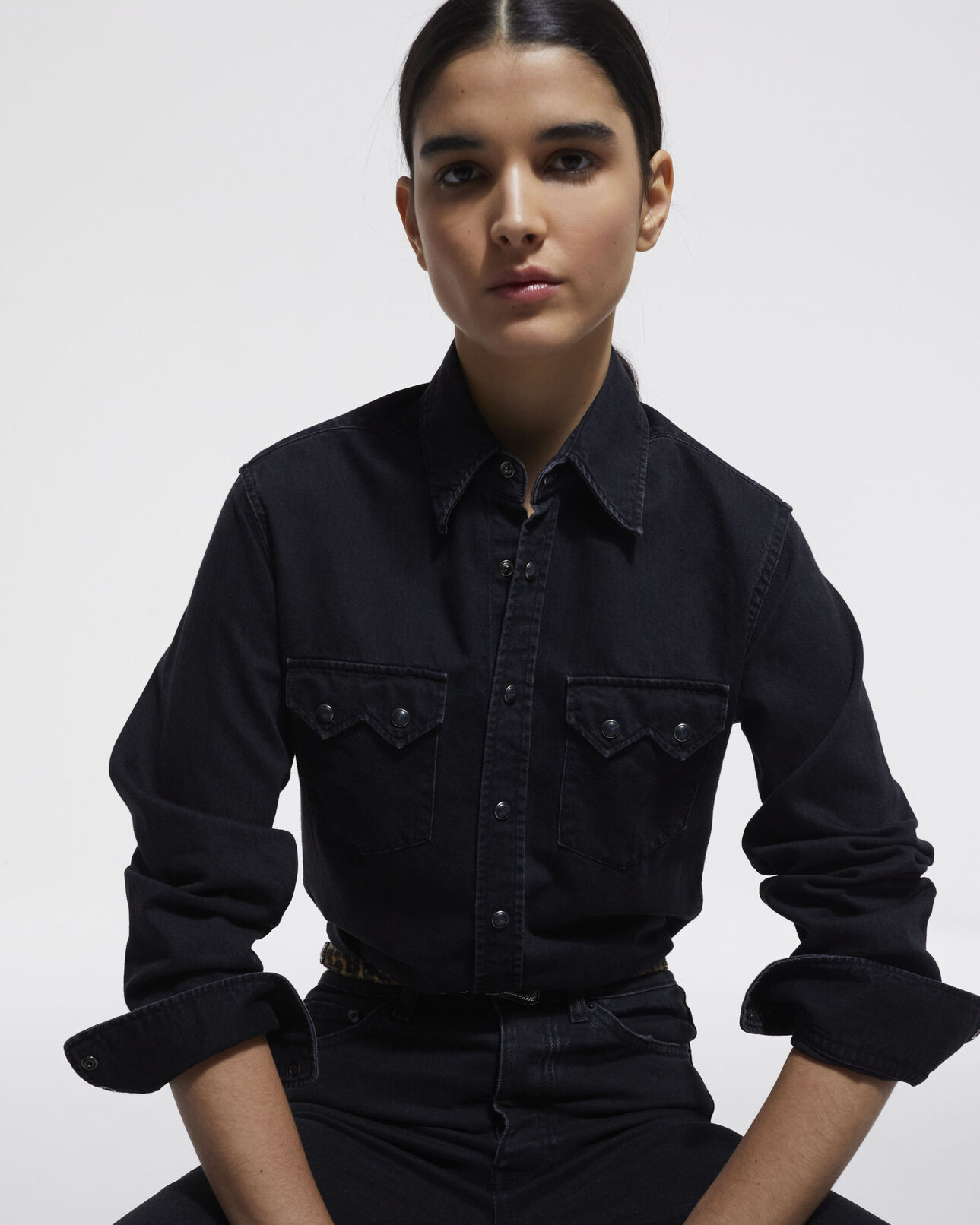 The Kooples F BLACK WASHED black denim shirt