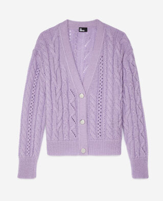 The Kooples F VIOLET mauve cable-knit wool-blend cardigan