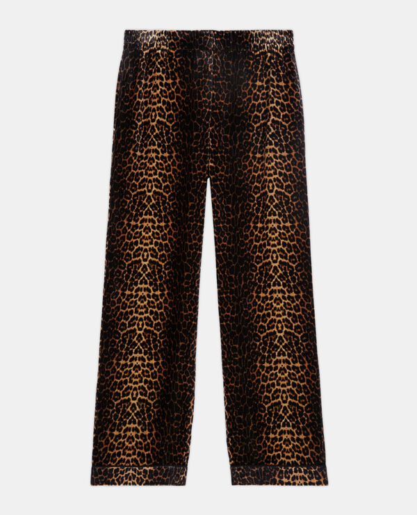 Flowing velvet pants with leopard print