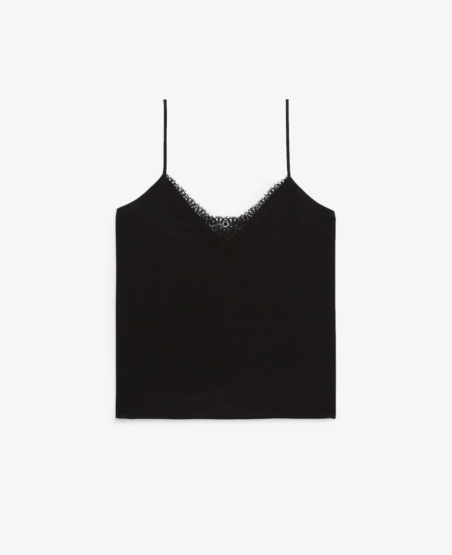 black silk camisole with v-neck and lace back