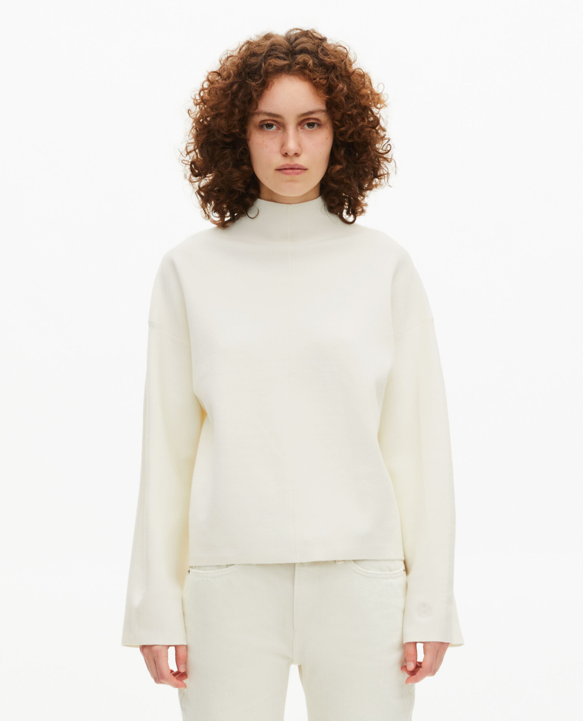 White mock-neck sweater, ECRU, hi-res image number null