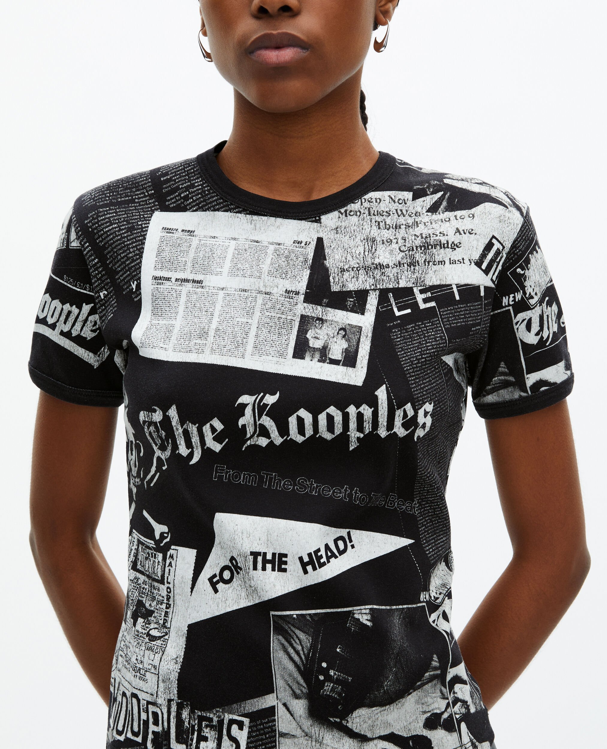 T-Shirt with black and white screen print, BLACK WASHED, hi-res image number null