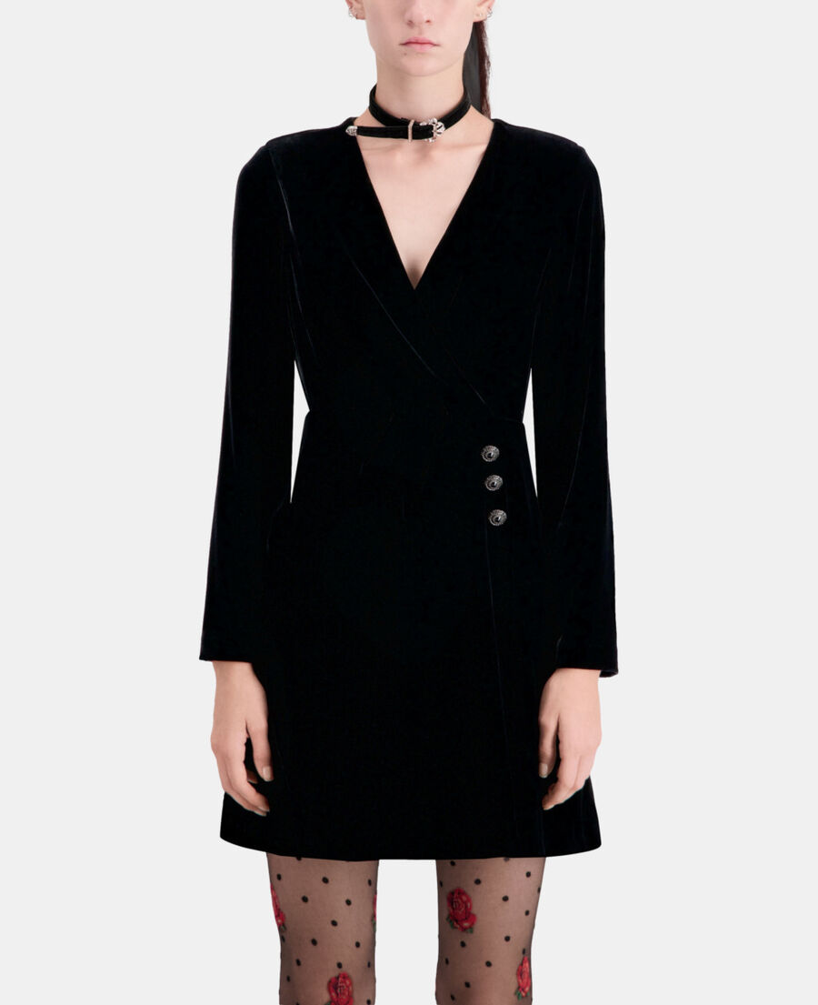 The Kooples WOMEN BLACK short black velvet dress