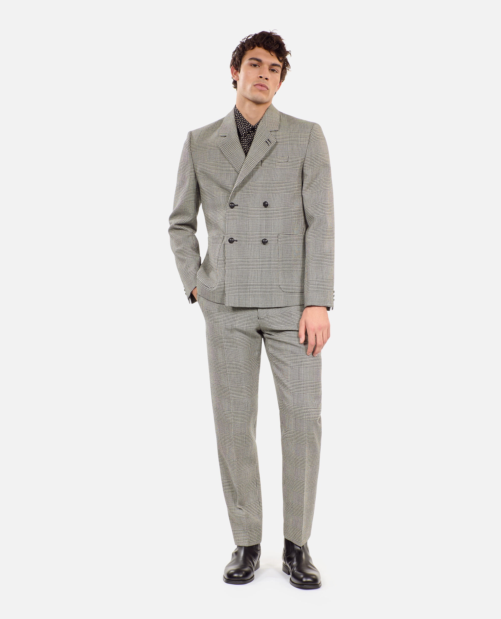 Black and white houndstooth wool suit jacket, BLACK WHITE, hi-res image number null