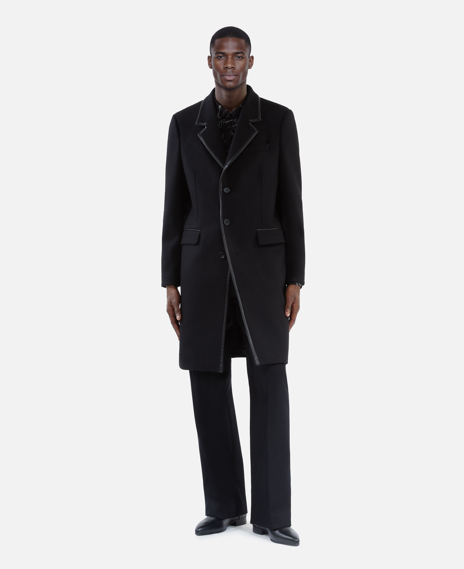 The Kooples HOMME BLACK manteau long en laine mélangée noire