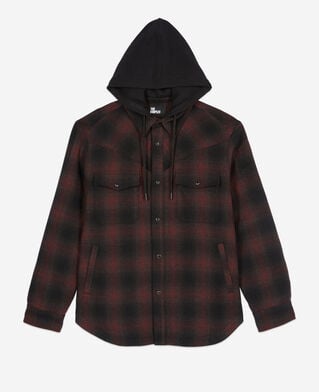 The Kooples H BLACK-BORDEAUX checked overshirt style jacket with hood