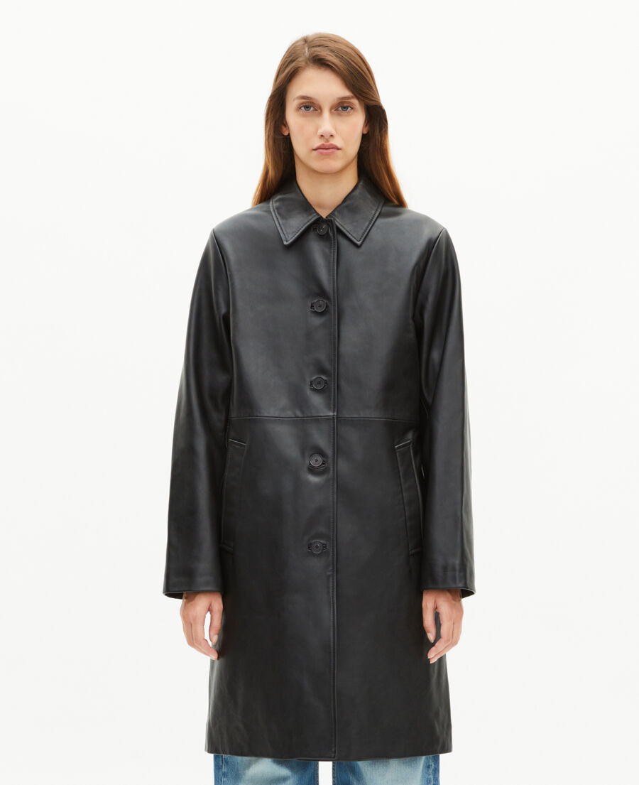 The Kooples WOMEN BLACK long black leather coat