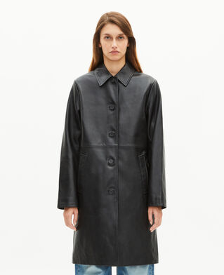 The Kooples WOMEN BLACK long black leather coat