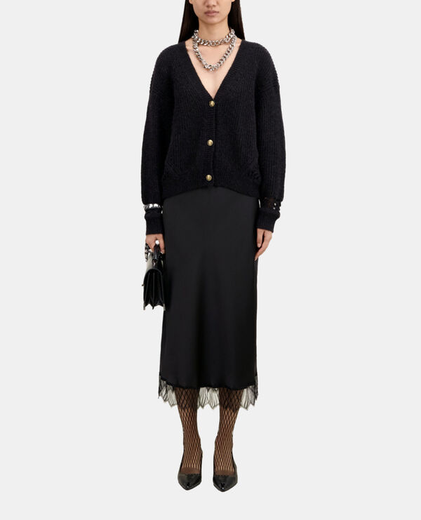 cardigan noir en laine mélangée