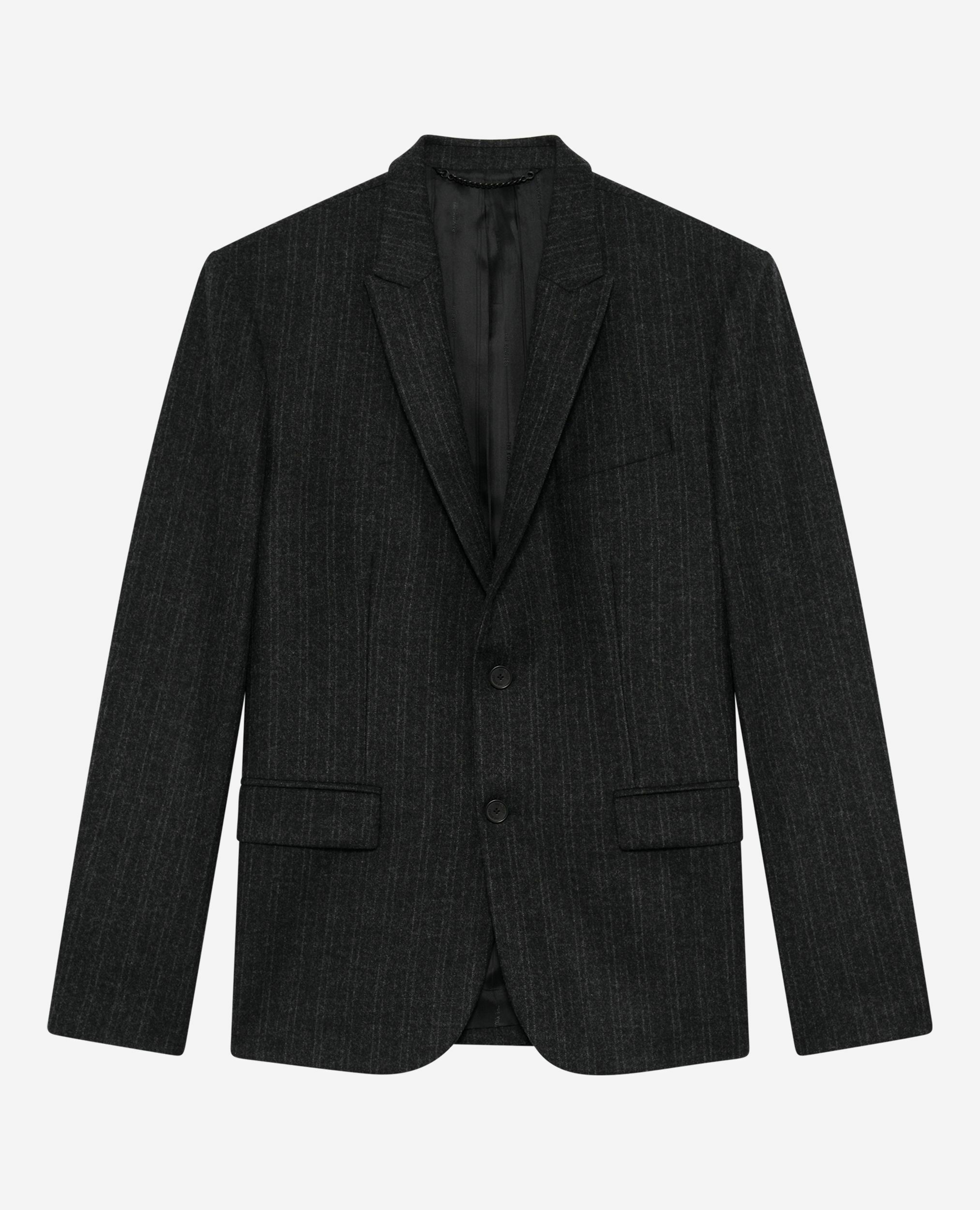 Veste de costume droite à fines rayures gris foncé, PEARL GREY, hi-res image number null
