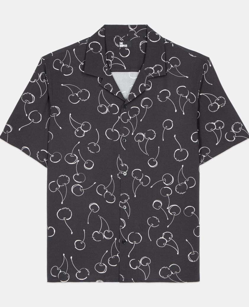 The Kooples HOMME BLACK chemise manches courtes avec imprim&eacute; cerise