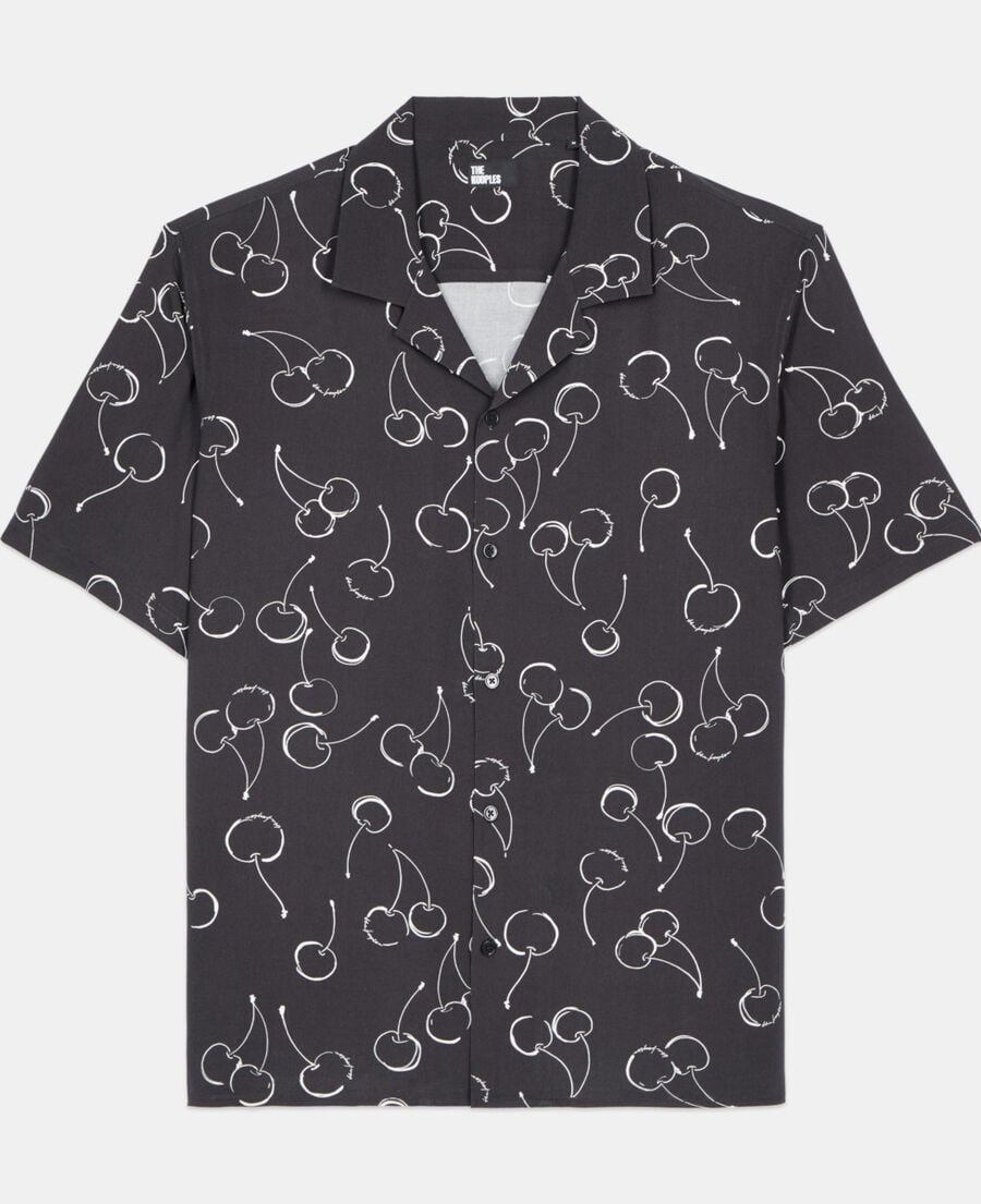 The Kooples MEN BLACK short-sleeved cherry printed shirt