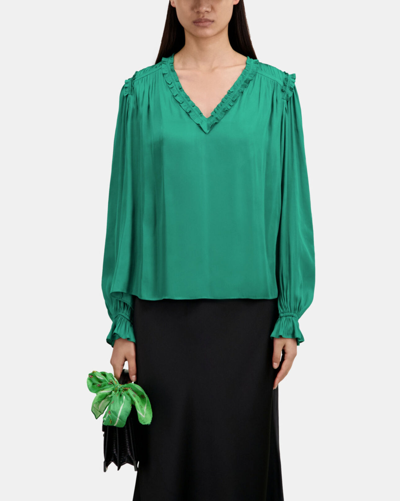 The Kooples FEMME GREEN top vert avec fronces