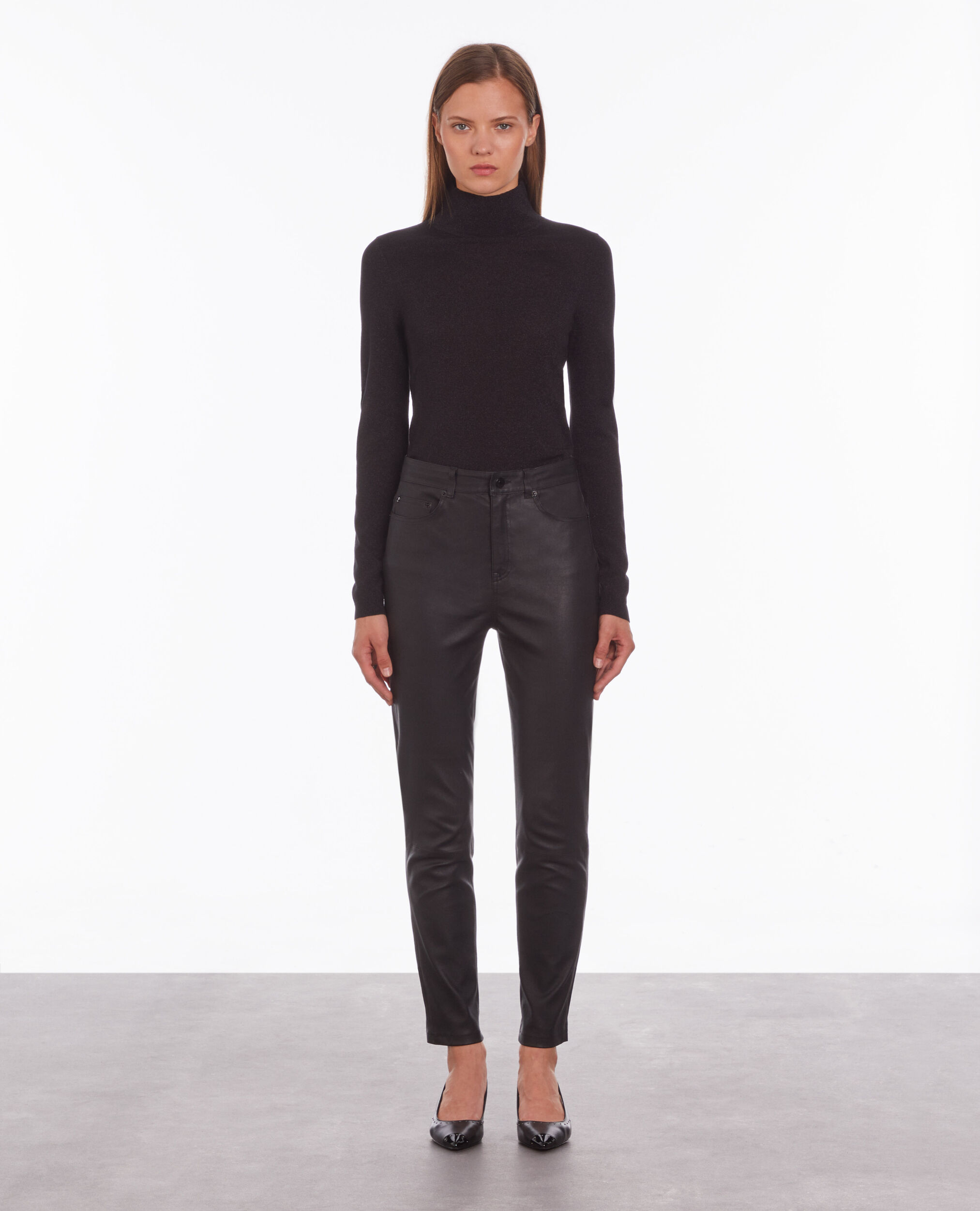 Schwarze Slim-Fit-Hose aus Leder, BLACK, hi-res image number null