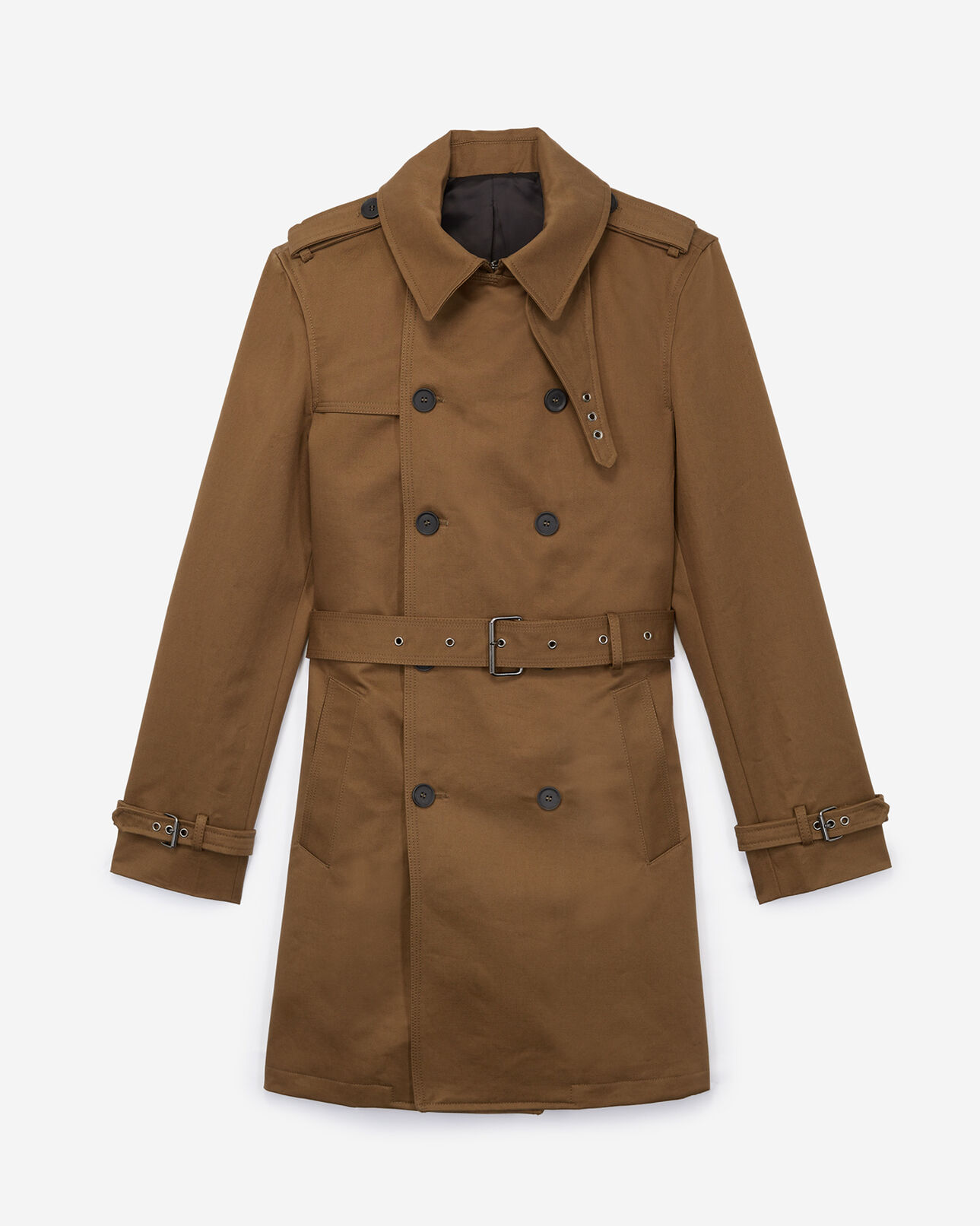 The Kooples MEN KAKI STONE double-breasted trench coat in cotton twill