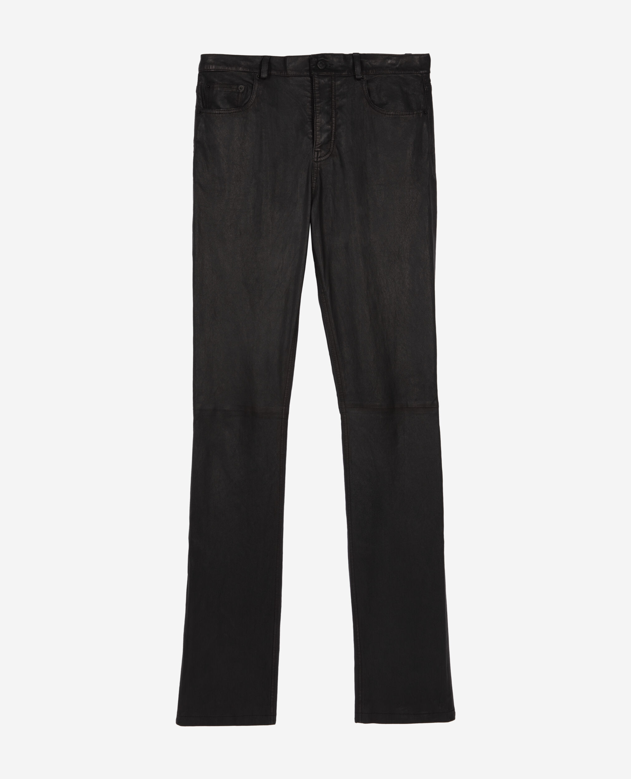 Black leather slim-fit pants, BLACK, hi-res image number null