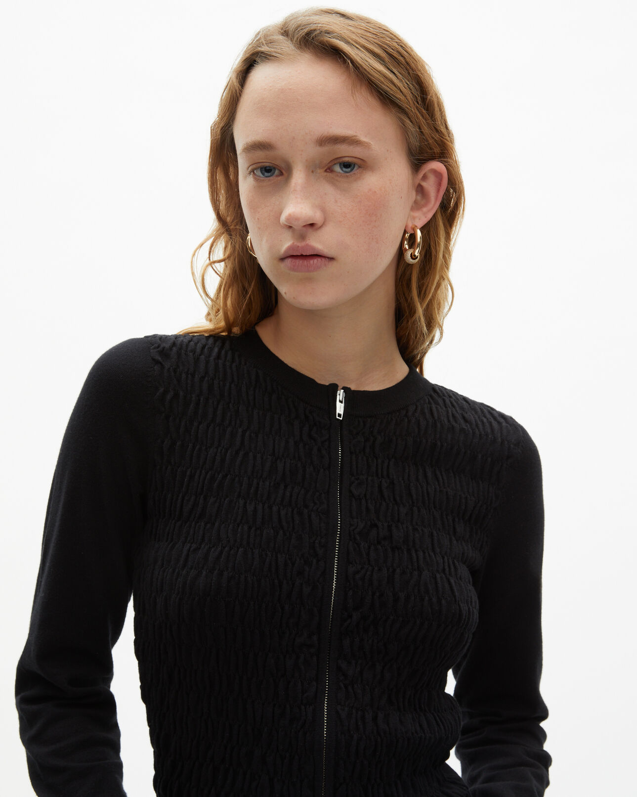 The Kooples MUJER BLACK cárdigan negro de algodón con cremallera