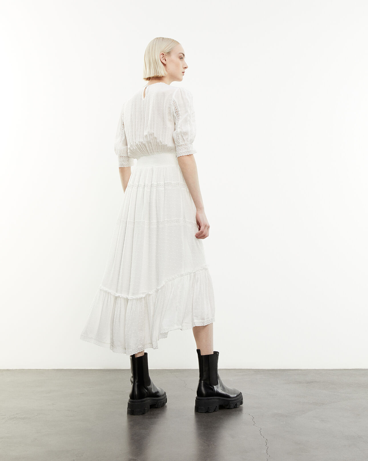 The Kooples MUJER ECRU vestido largo blanco crudo bandas encaje