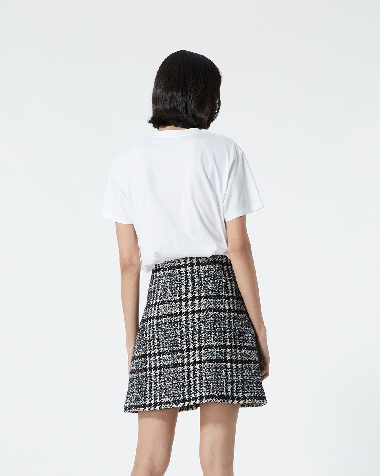 The Kooples WOMEN DARK NAVY short blue tweed skirt with leather detail