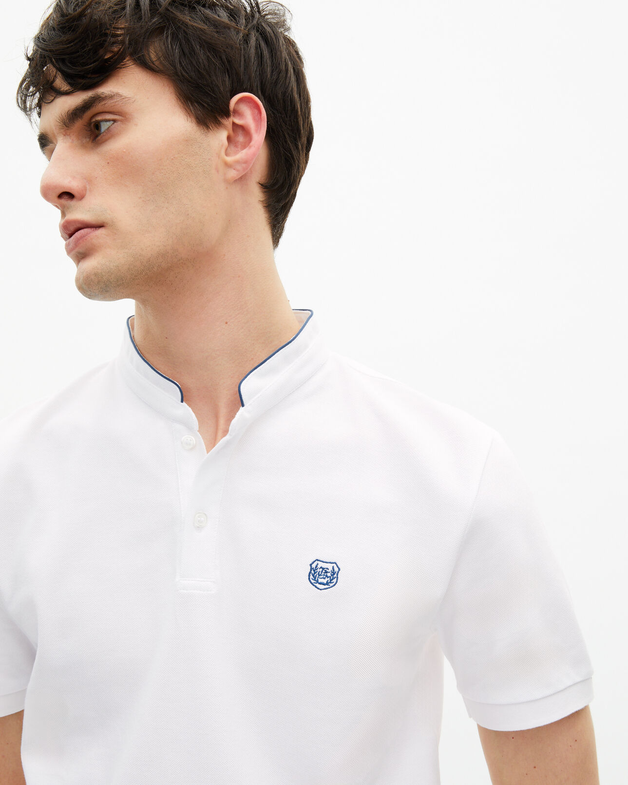 The Kooples MEN WHITE / BLUE white pique cotton polo t-shirt