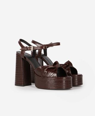 The Kooples WOMEN BROWN brown leather heeled sandals