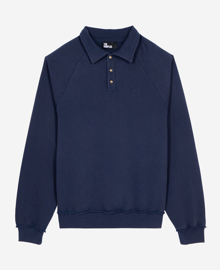 The Kooples MEN DARK NAVY navy blue polo neck sweatshirt