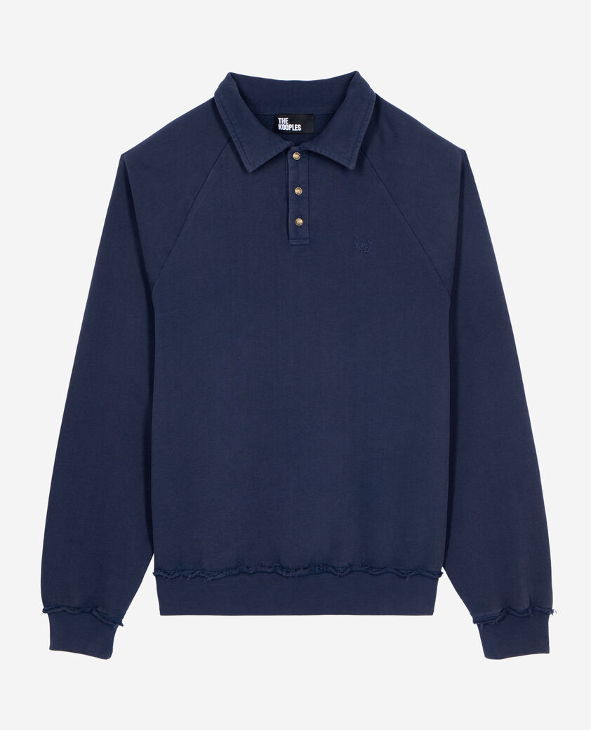 The Kooples HOMME DARK NAVY sweatshirt avec col polo bleu marine