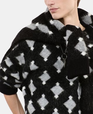 The Kooples HOMME BLACK GREY WHITE pull &agrave; losanges en laine et alpaga noir et gris