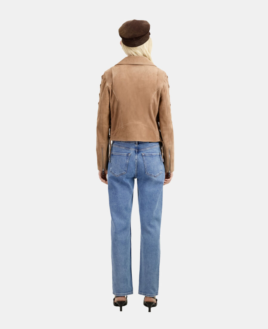 The Kooples DAMEN BEIGE beige bikerjacke aus veloursleder