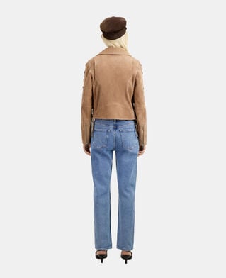 The Kooples DAMEN BEIGE beige bikerjacke aus veloursleder