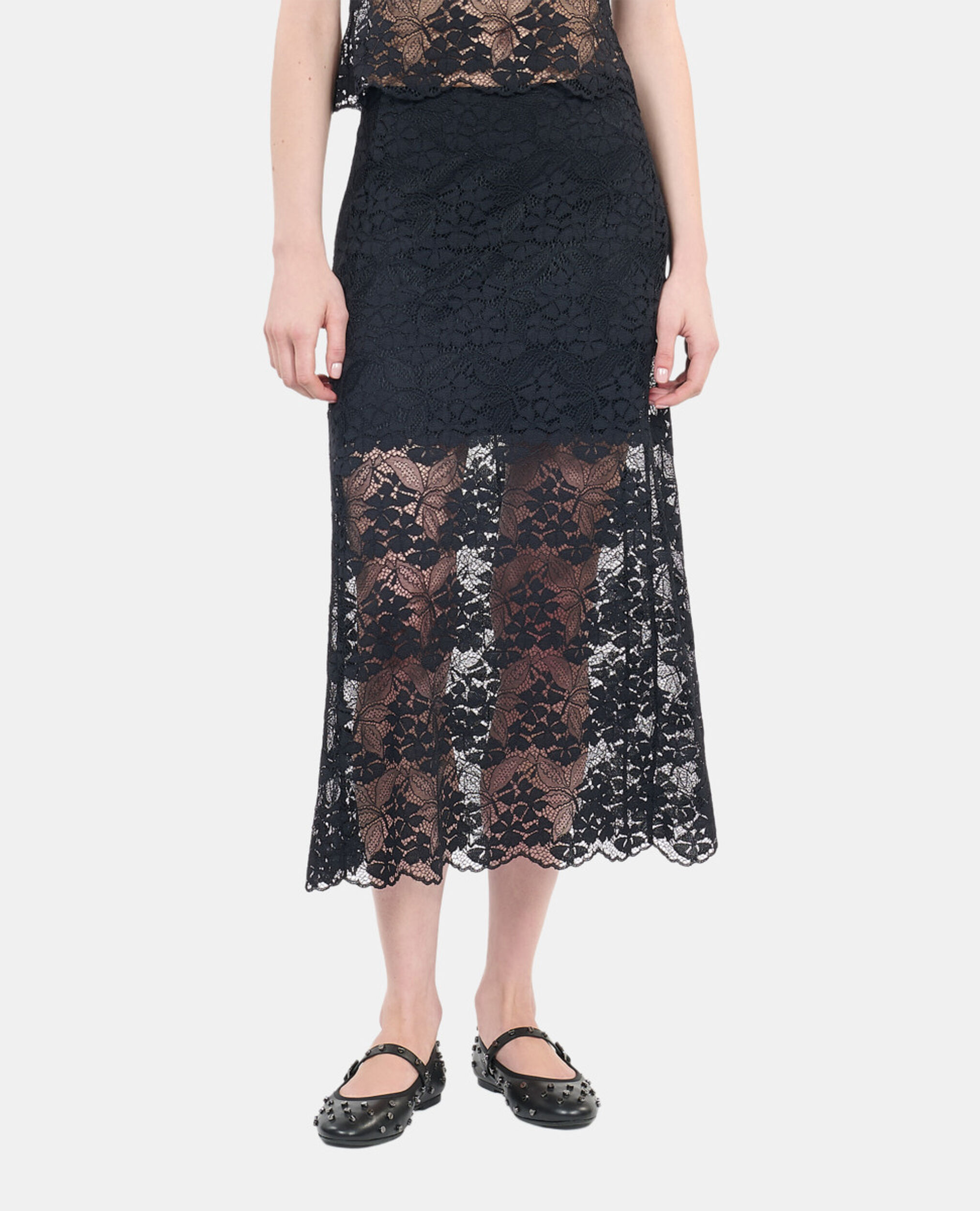 Long black lace skirt, BLACK, hi-res image number null