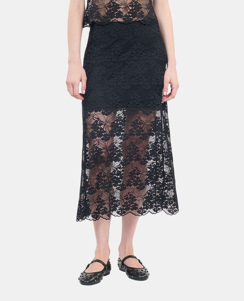 The Kooples FEMME BLACK jupe longue en dentelle noire