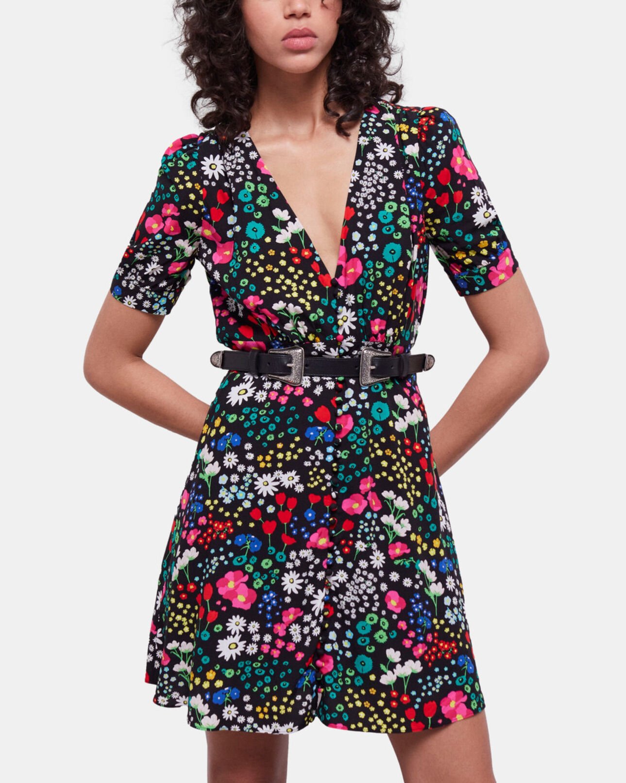 The Kooples DAMEN MULTICOLOR kurzes kleid mit print und knopfverschluss