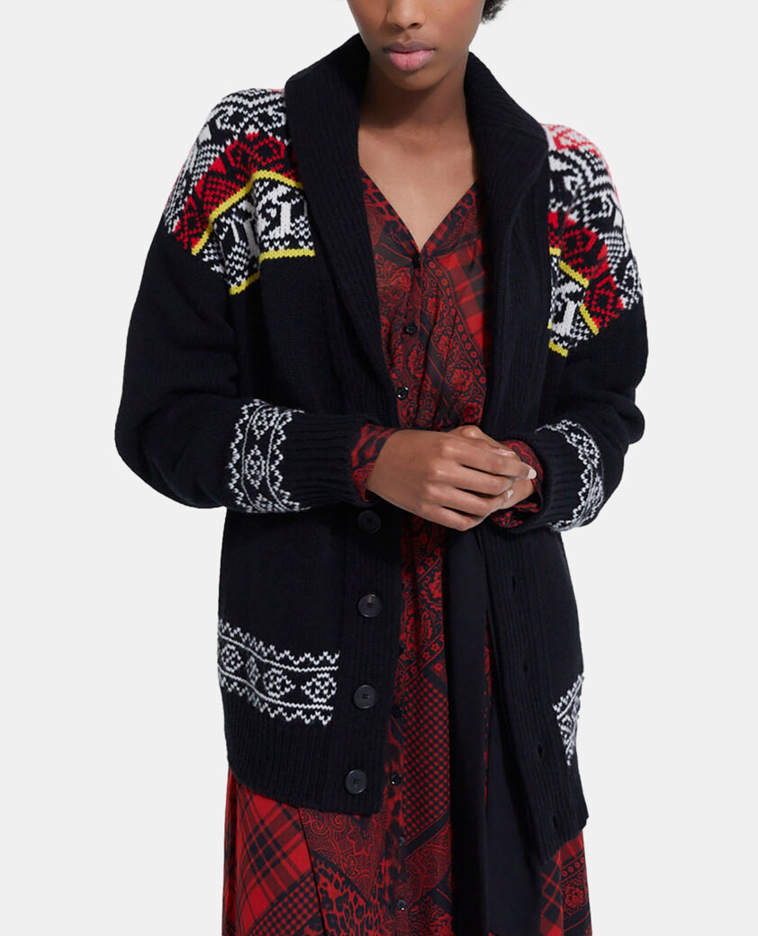 The Kooples WOMEN BLACK / RED / YELLOW patterned wool cardigan