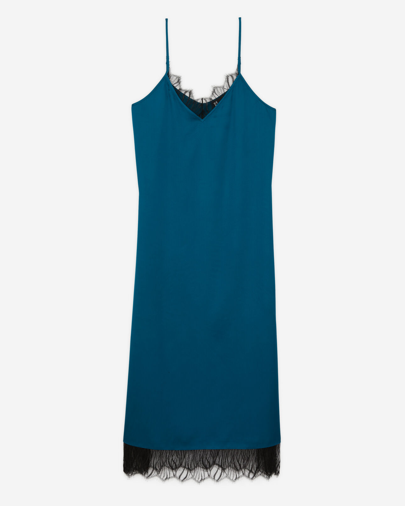 The Kooples FEMME MEDIUM BLUE robe nuisette longue bleue avec détails en dentelle