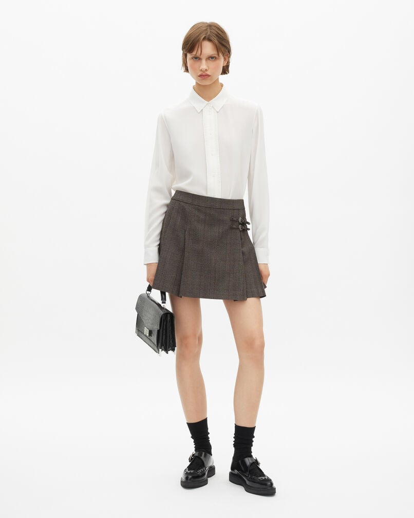 The Kooples WOMEN BROWN prince de galles short skirt in brown wool