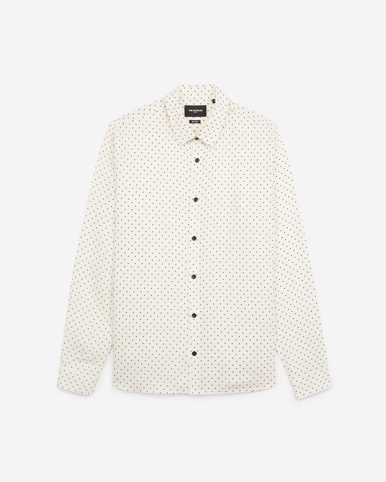 The Kooples MEN ECRU BLACK flowing printed ecru shirt with star motif