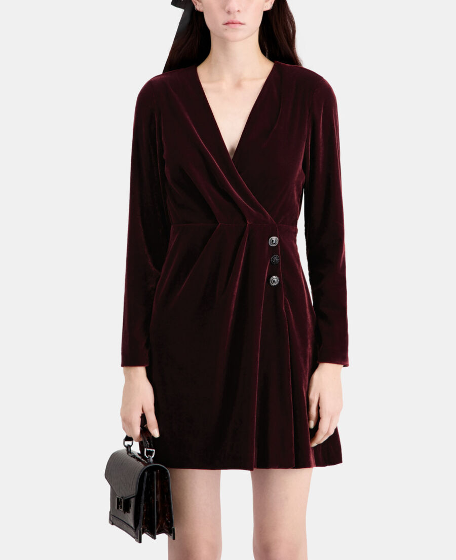 The Kooples DAMEN BURGUNDY bordeauxrotes, kurzes kleid aus samt