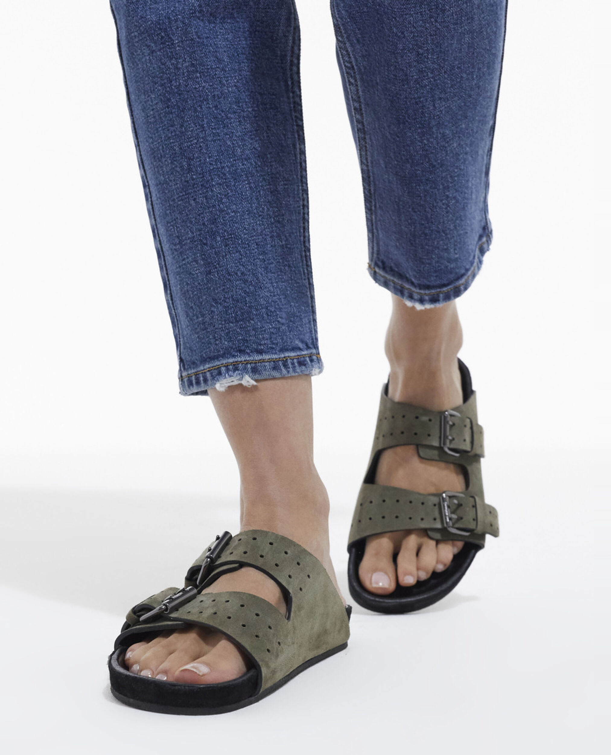 Sandales en cuir kaki, KAKI, hi-res image number null