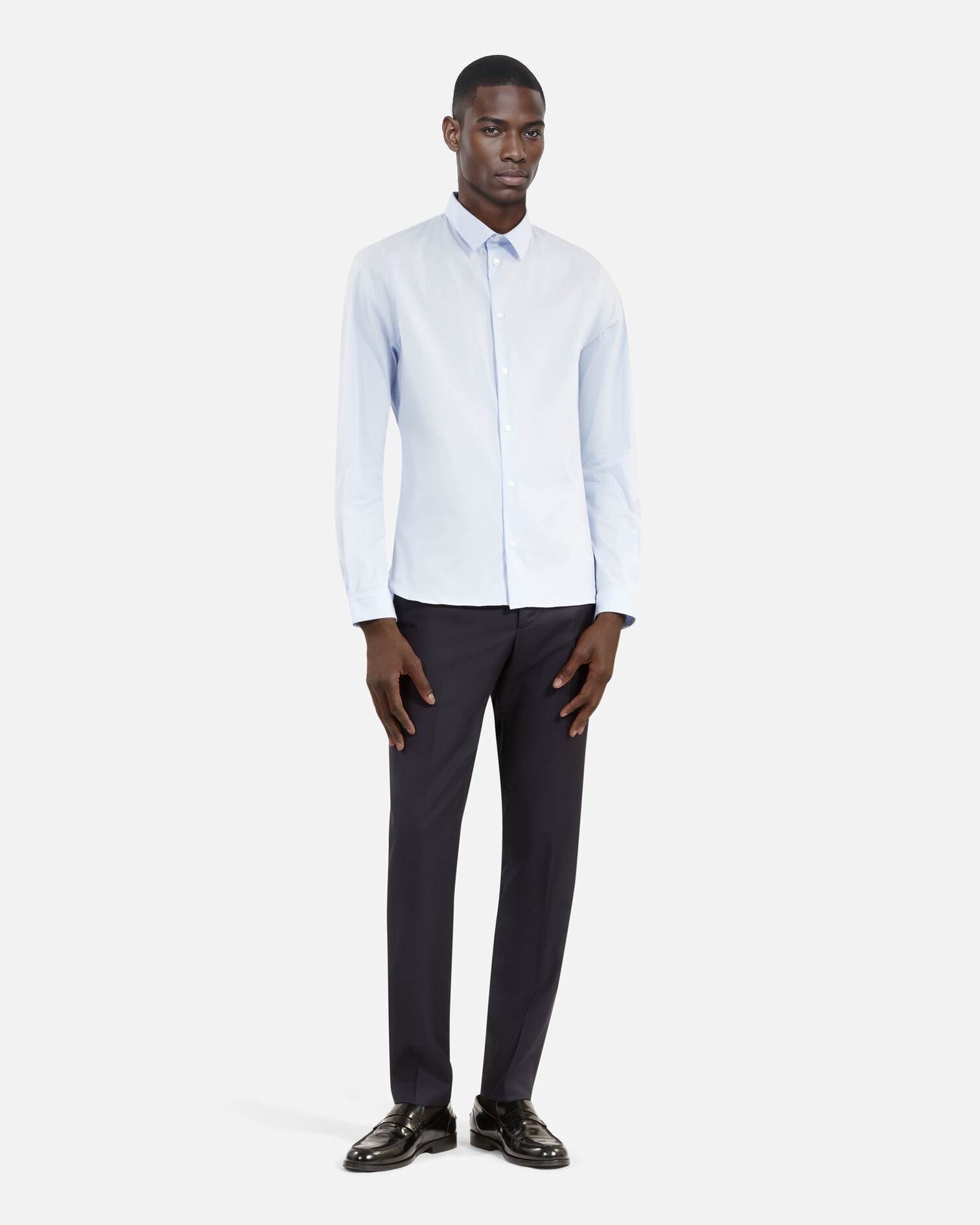 Formal blue poplin shirt, BLUE, hi-res image number null