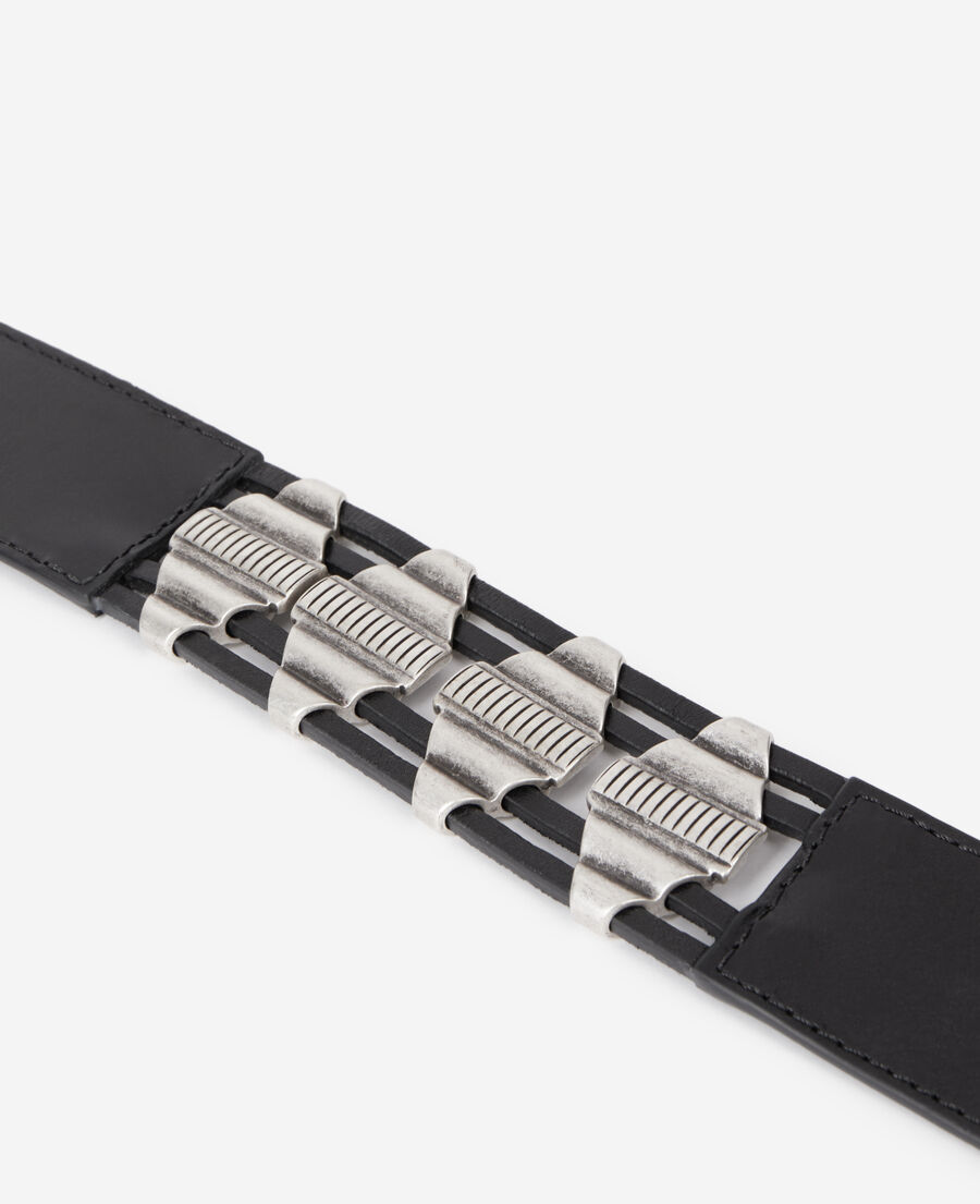 black leather belt with metallic inserts